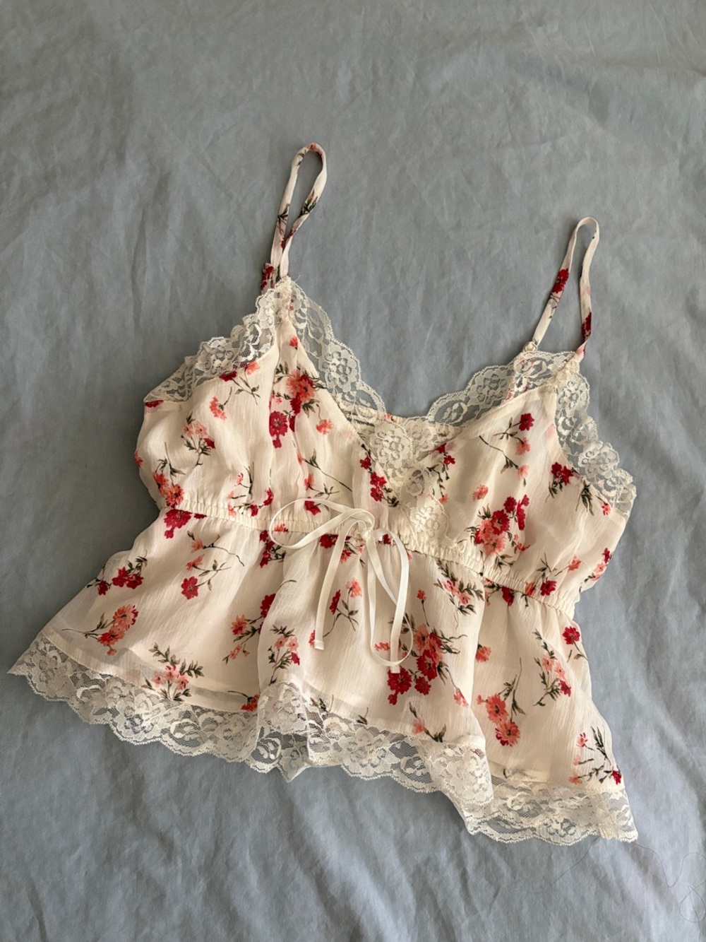 American Eagle Outfitters Ivory Floral Lace-Trim Cami